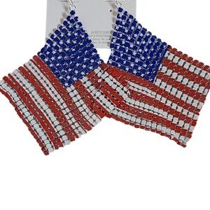 USA American Flag Drop Earrings – Patriotic‎ Mesh Dangle – 4th of July - NEW